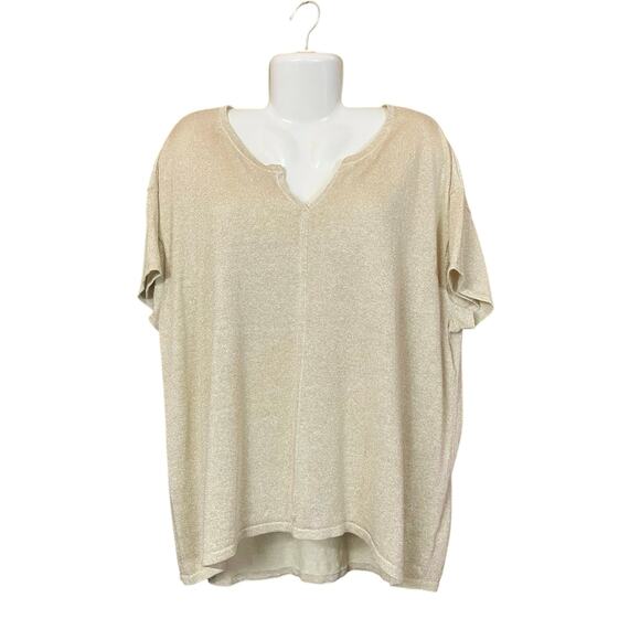 Talbots Sweaters - Talbots Women's Gold Sparkle Linen w//Metallic Treading V-Neck Sweater | Size 3X